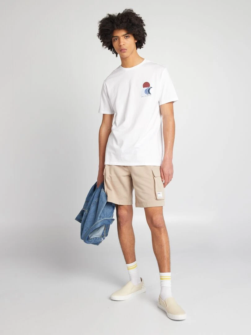 Short en coton multipoche beige