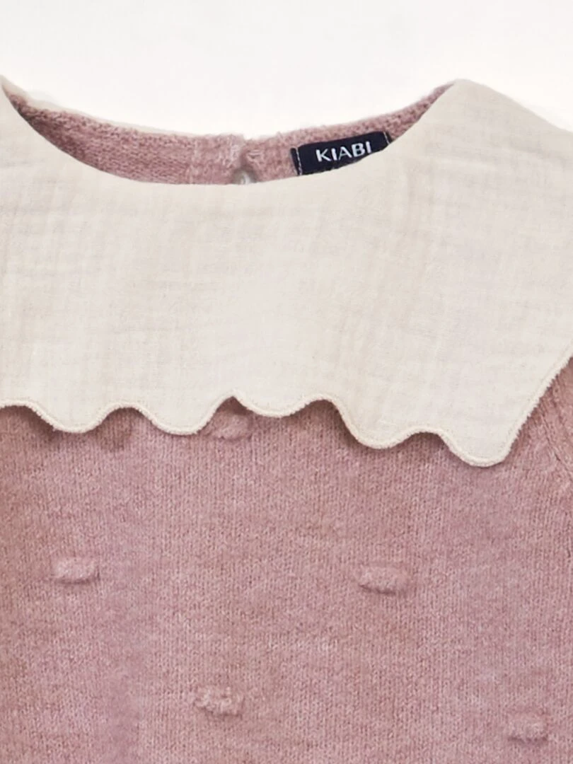 Pull en tricot avec collerette Rose