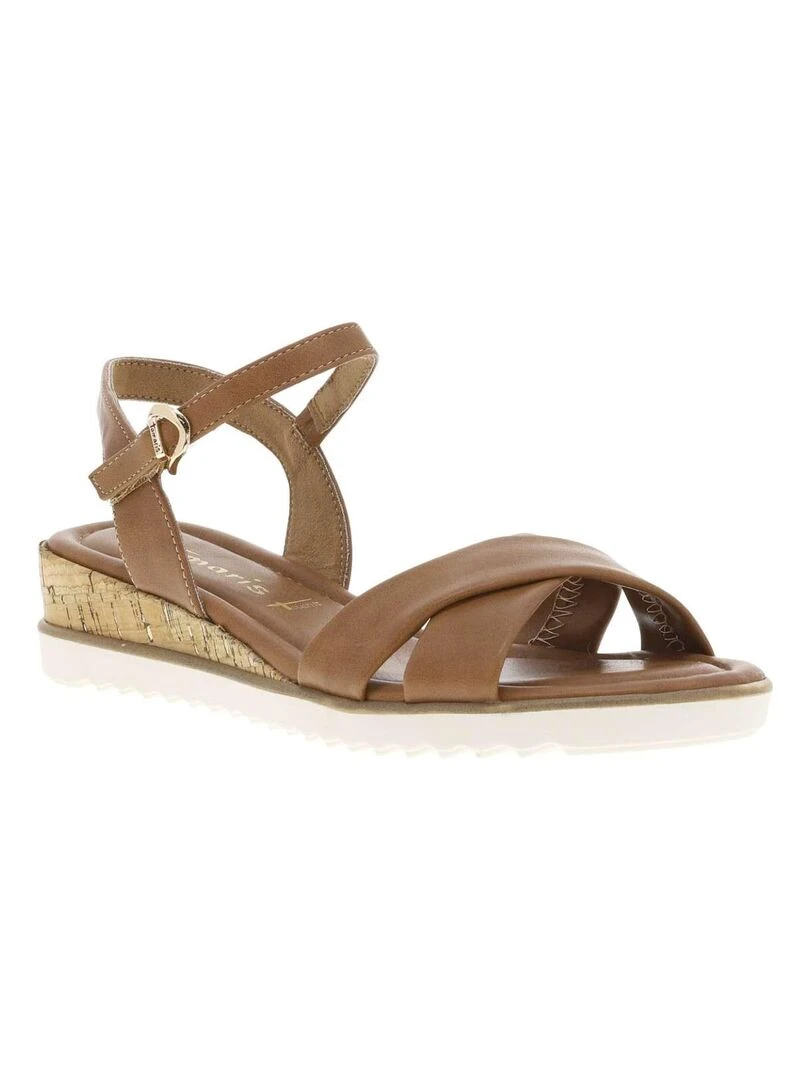 TAMARIS Nu pieds talon compensé bas Cognac