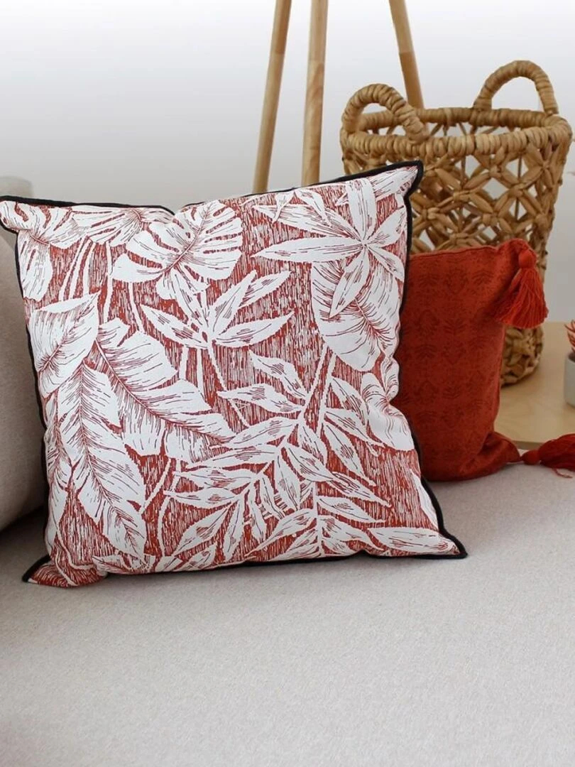 Coussin déhoussable 40x40 cm Bundi terracotta coton   Orange