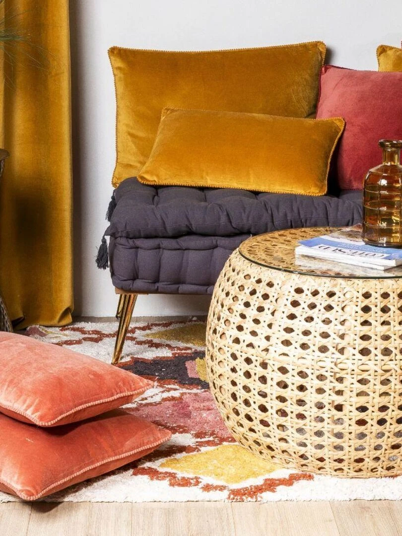 Coussin en velours avec contour perlé honey 'Deko&co'   Orange