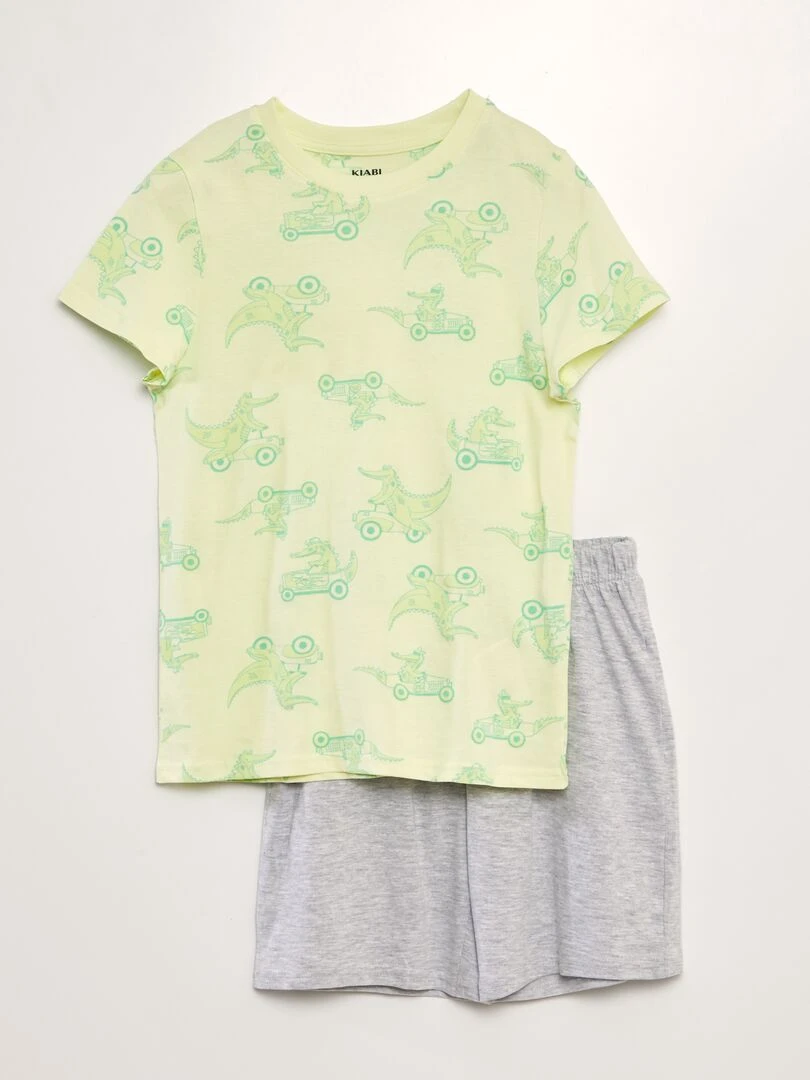 Pyjama court t shirt + short 2 pièces Vert