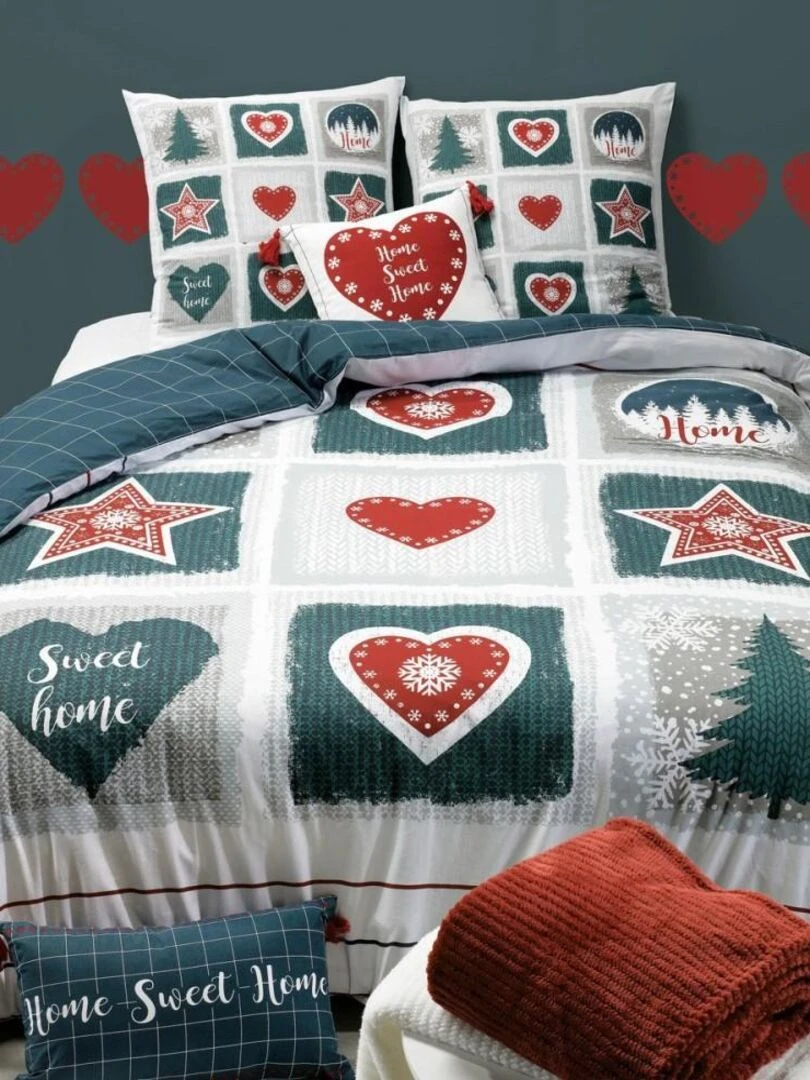 Housse de couette Home Sweet Home + taie(s) coton 57 fils Blanc