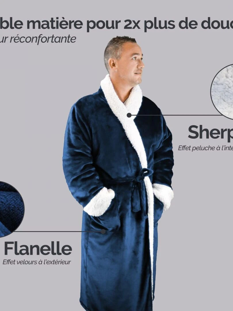 Peignoir  robe de chambre polaire mixte  Utra Douce   Vivezen   Bleu