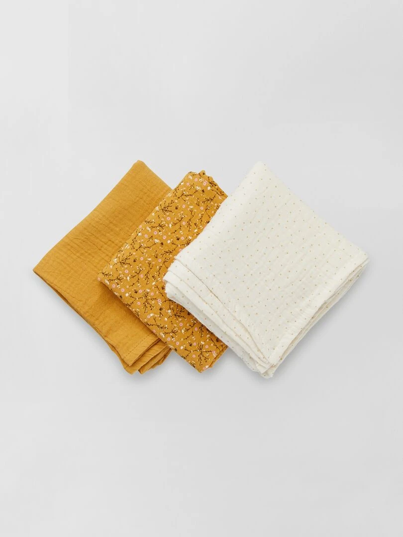 Lot de 3 langes en gaze de coton Jaune moutarde