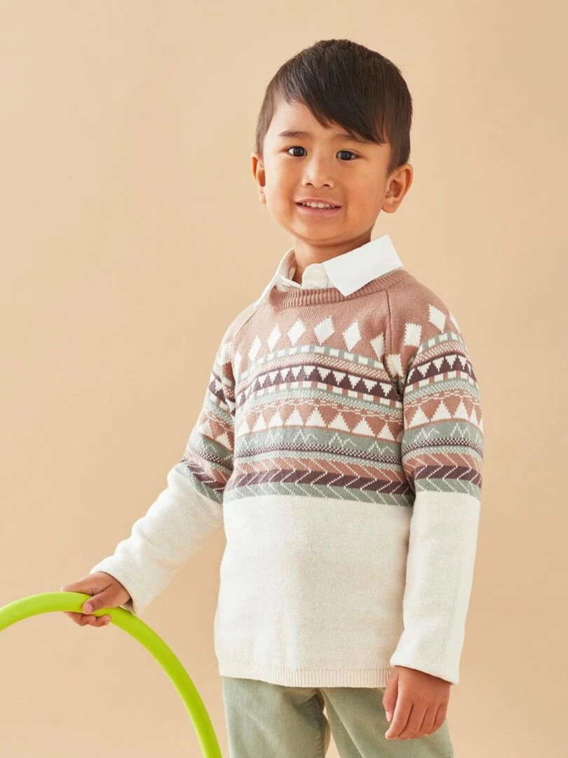 Pull tricot Noël écru/brun Noukie's Marron