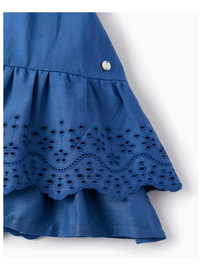 Robe En Coton Avec Broderie Anglaise Pour Fille manches courtes PICASSO   Bleu