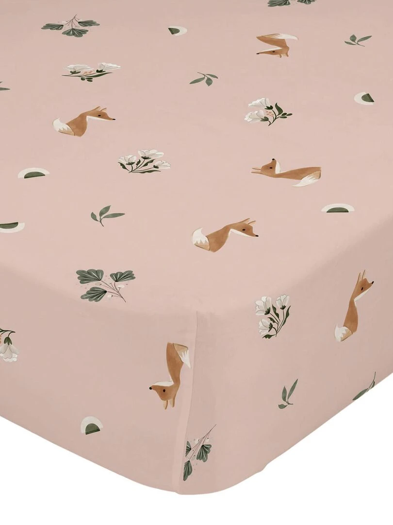 Drap housse Fox forest Lit Bébé "Happyfriday" Blanc