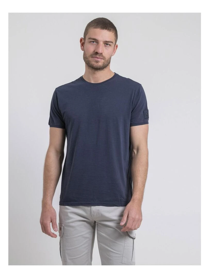 T shirt col rond pur coton NERIGOTE   Bleu marine