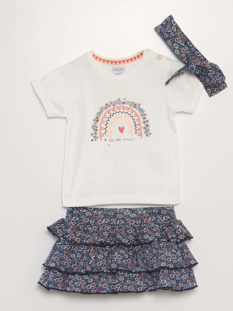 Ensemble jupe + t shirt + bandeau 3 pièces Blanc