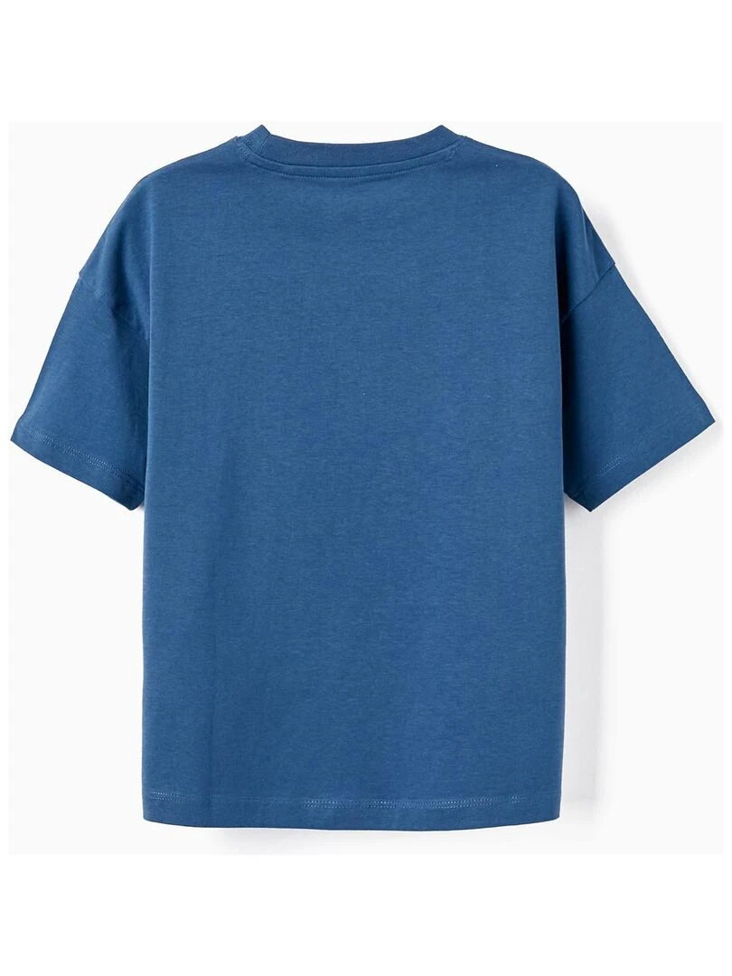 T shirt en coton à effet holographique pour garçon 'Think Green' manches courtes Bleu foncé