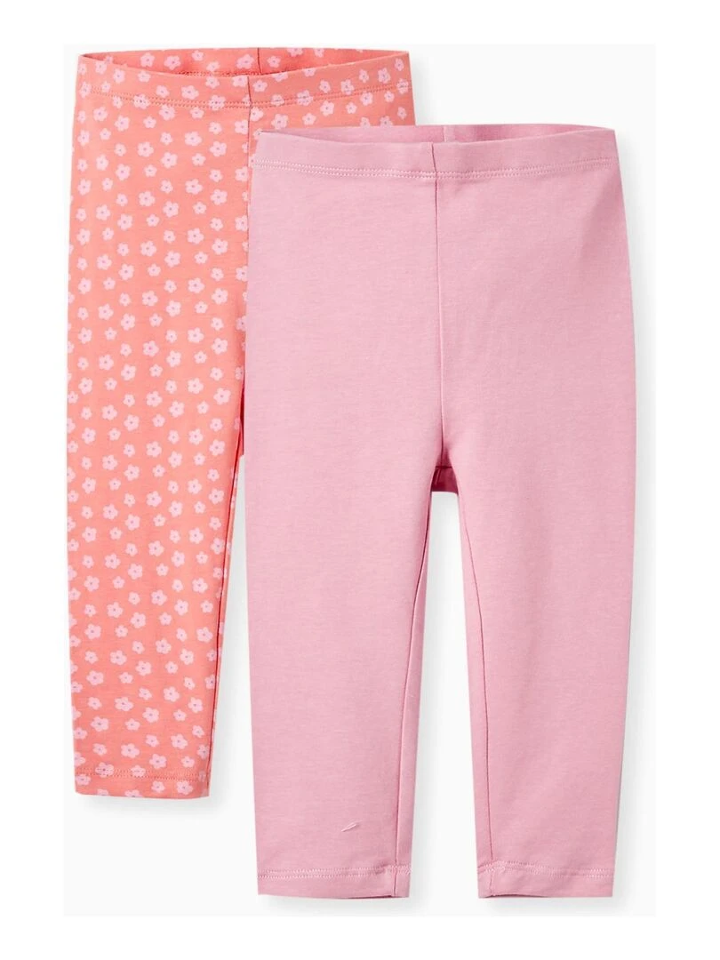 Pack 2 Leggings pour Bébé Fille 'Fleurs' Orange corail
