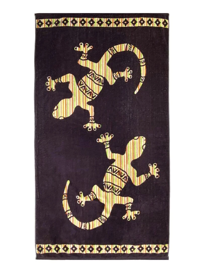 Serviette de plage éponge velours Jacquard Salango 90x160 Marron foncé