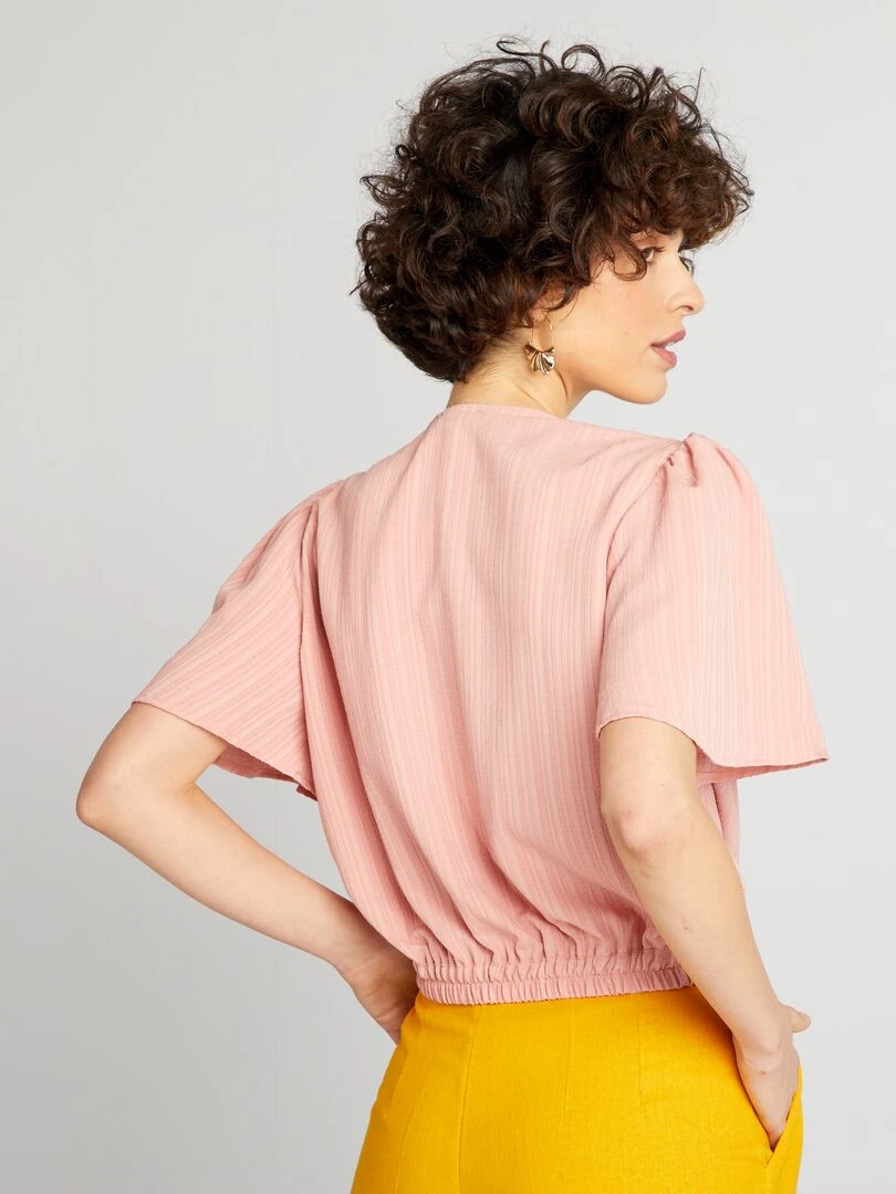 Blouse courte à col V   Rose