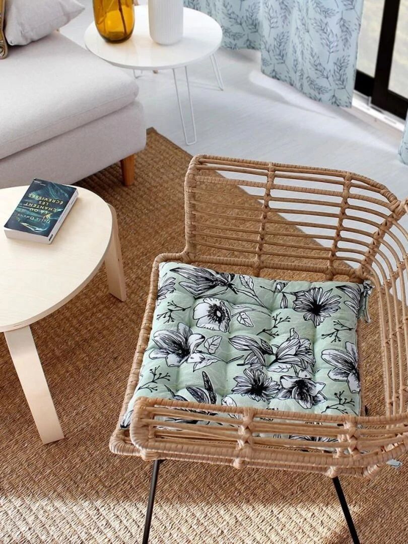 Lot de 4 galettes de chaise piquées 38x38 Lily vert sauge coton   Vert