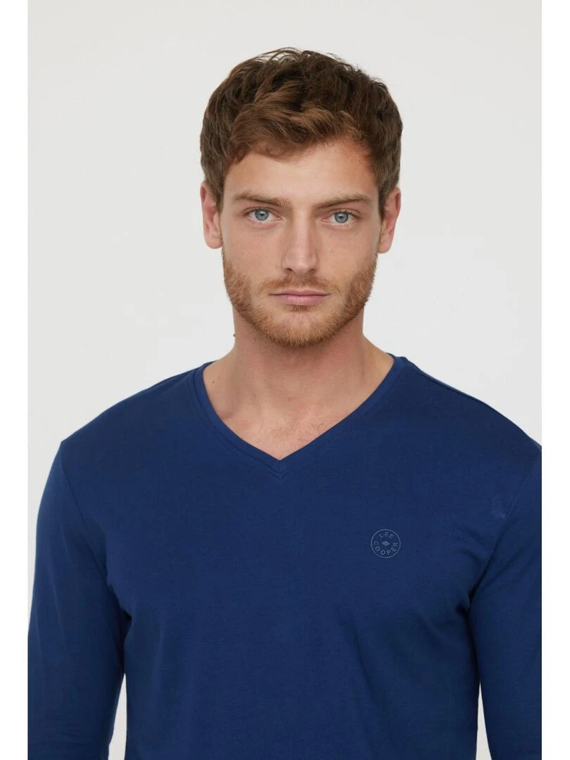 Lee Cooper   T Shirt manches longues coton regular AJESSY   Bleu marine