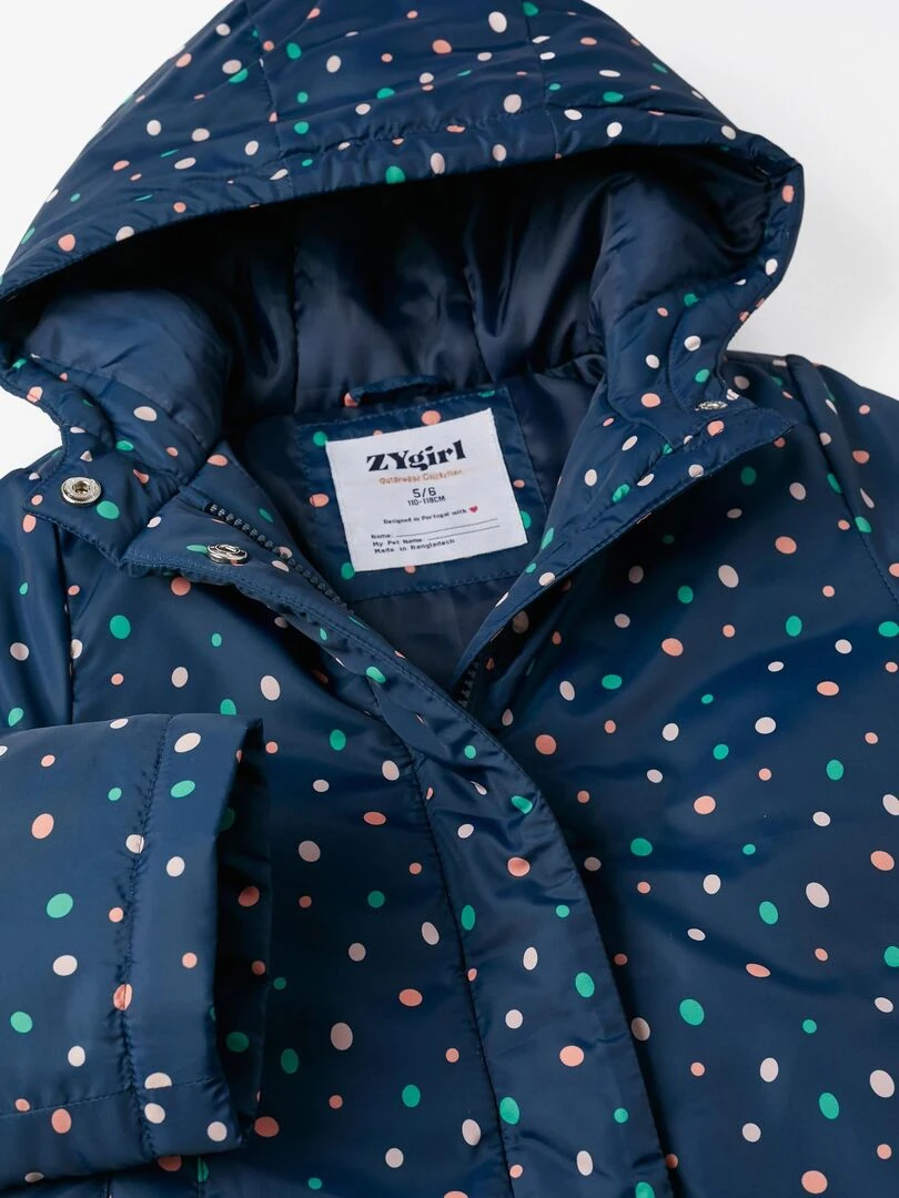 Manteau à Capuche à Pois pour Fille  DIFFERENT TOGETHER   Bleu foncé