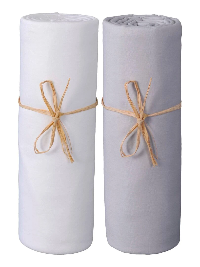 Lot x2 Draps housse bébé 100% jersey Bio peigné 'P'tit Basile' Blanc Gris