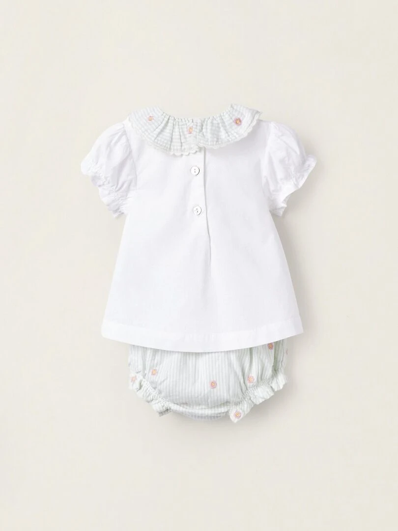 Blouse + Bloomer pour Nouveau née 'Fleurs et Rayures' Blanc