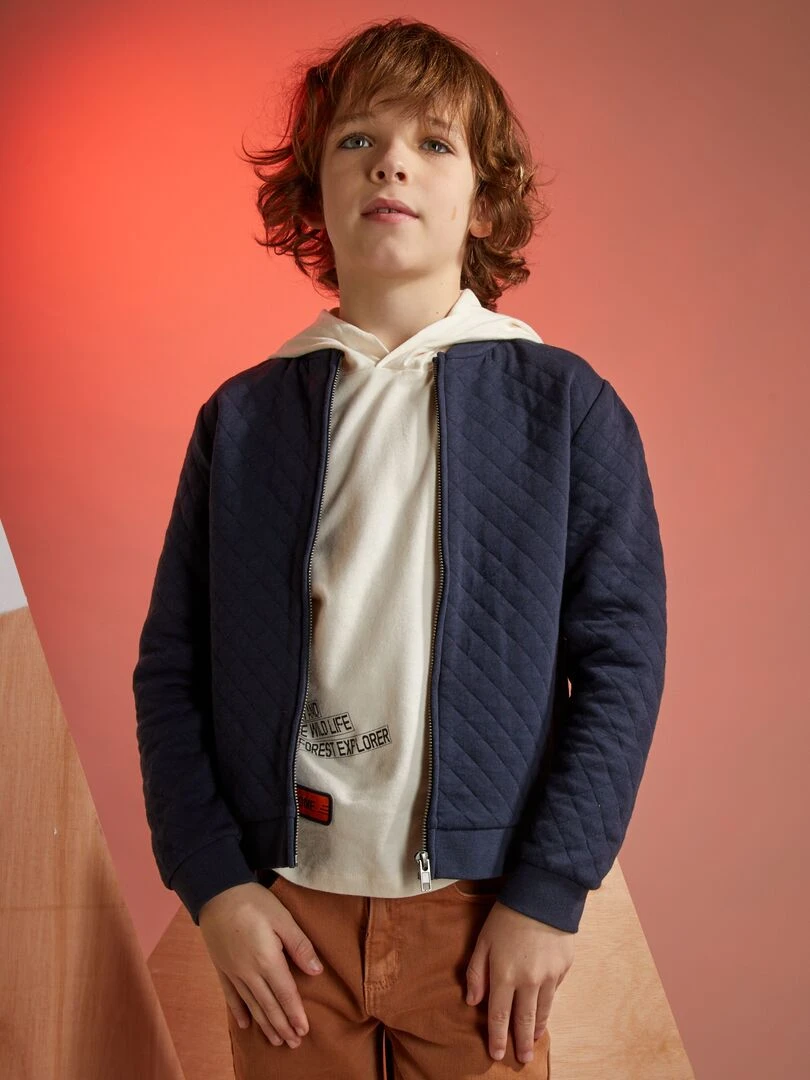 Sweat zippé en molleton   bleu marine