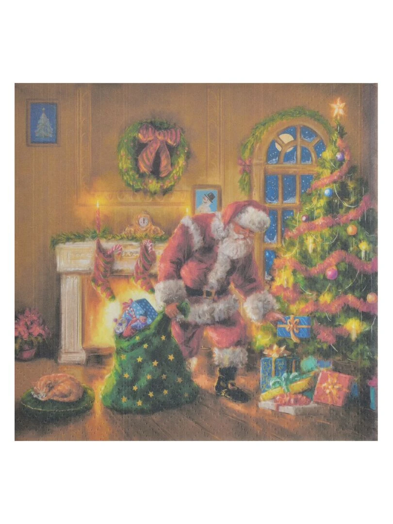 Lot de 20 serviettes en papier Pere noel et cadeaux Beige