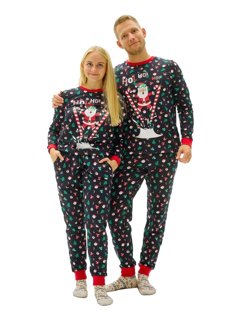 Pyjama de Noël "Père Noël foufou" 100% coton BIO Bleu marine