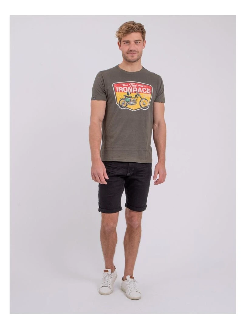T shirt col rond pur coton NABOJAN   Kaki