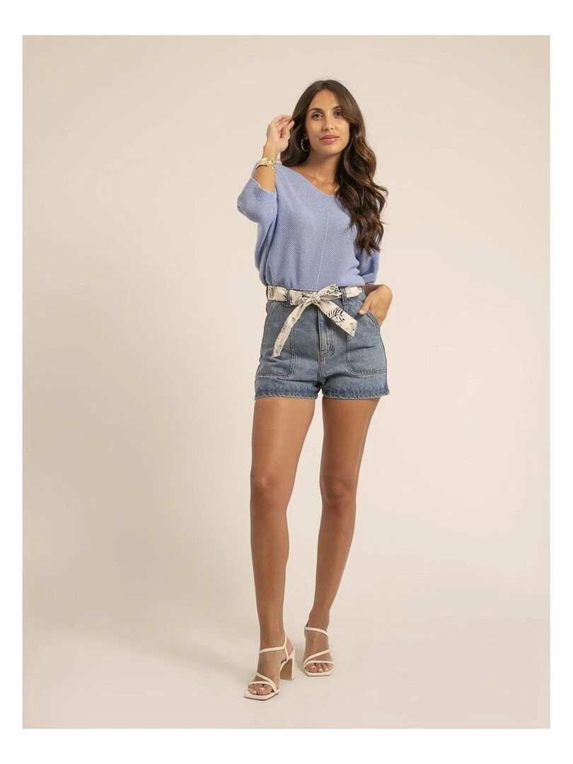 Pull fin paillettes KOLIANE   Bleu ciel