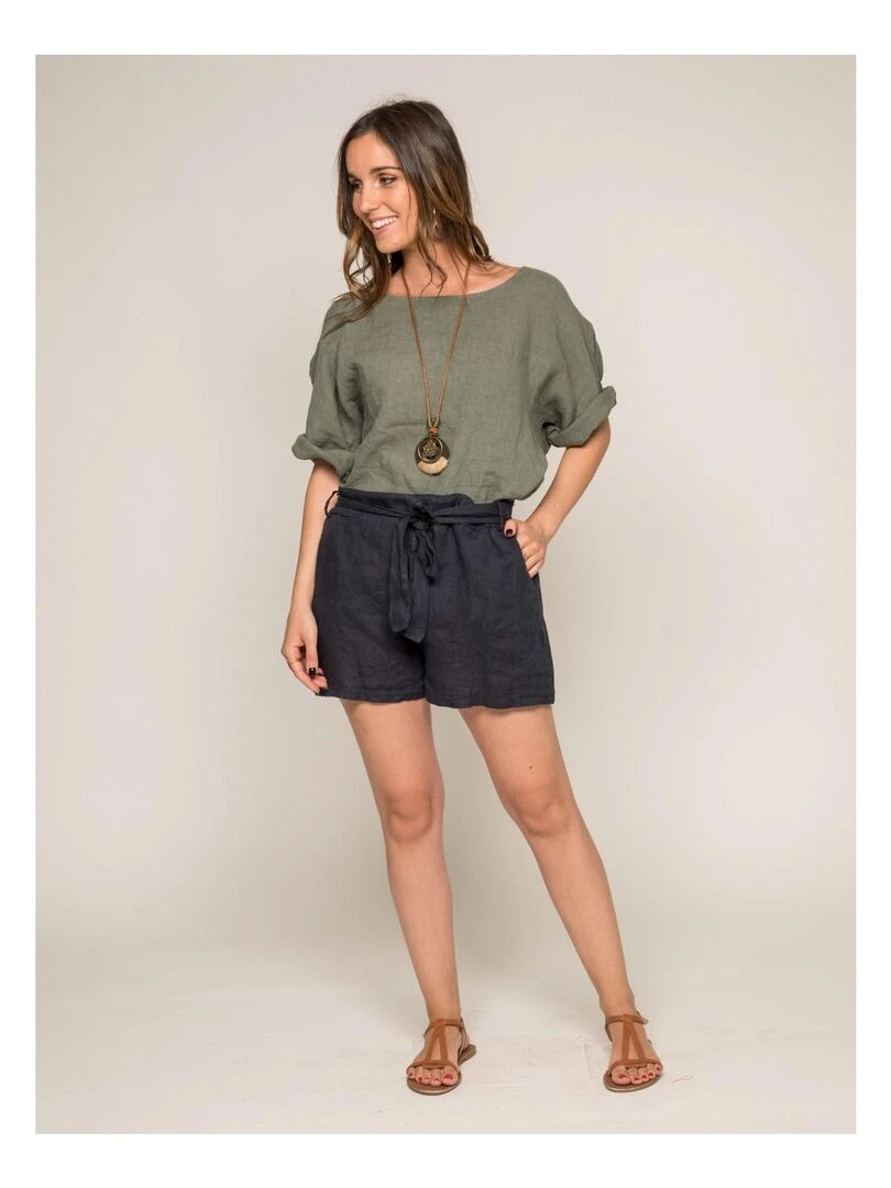 Short pur lin XIN Bleu marine