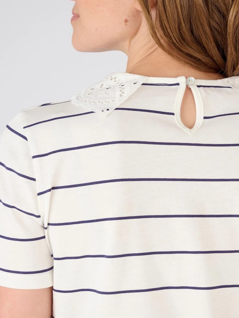 Tee shirt col broderie anglaise   Damart   Blanc