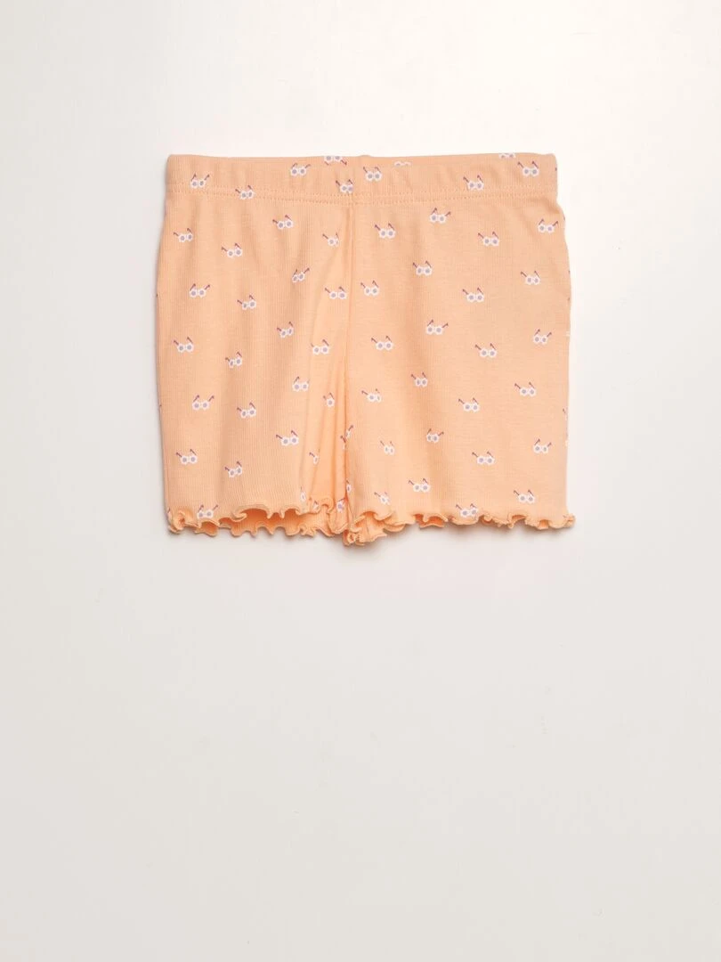 Ensemble pyjama côtelé et imprimé   2 pièces   Orange