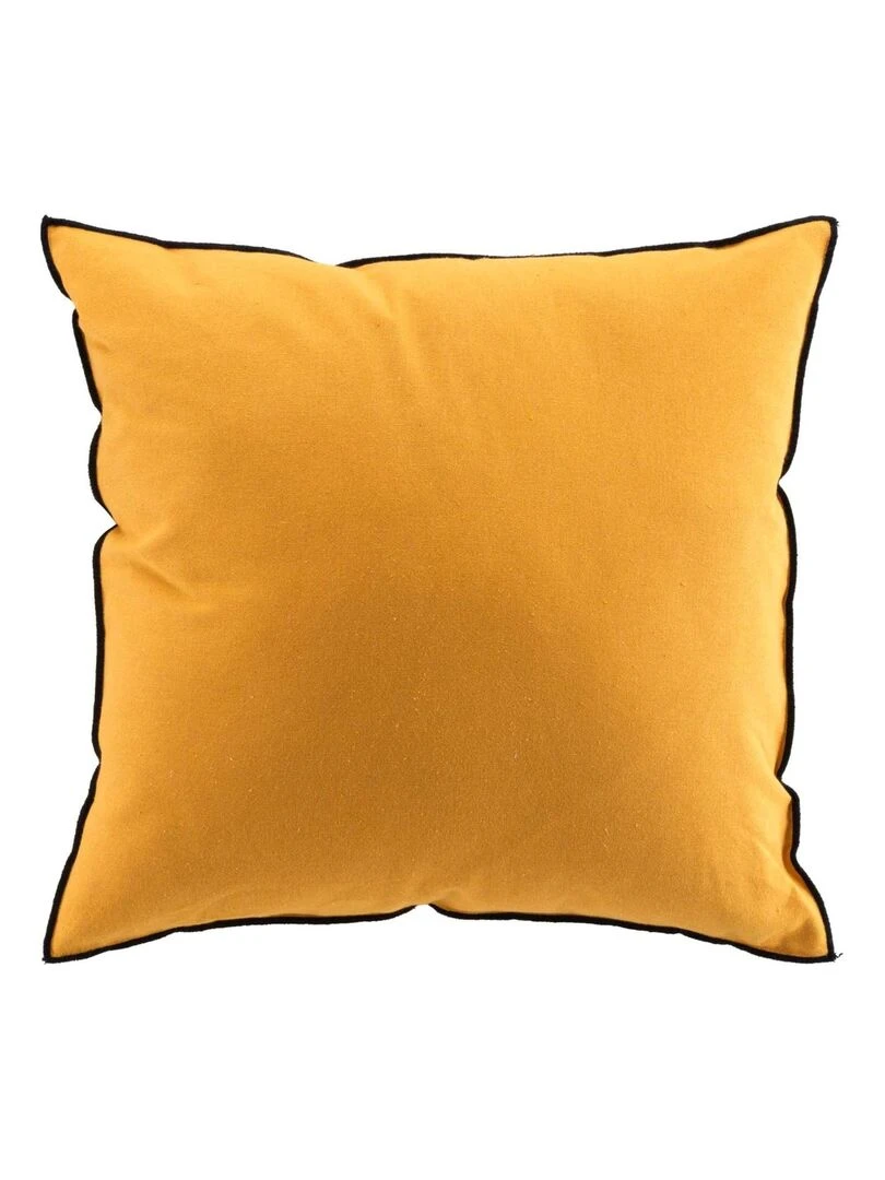Coussin avec surjet en coton recyclé Jaune moutarde