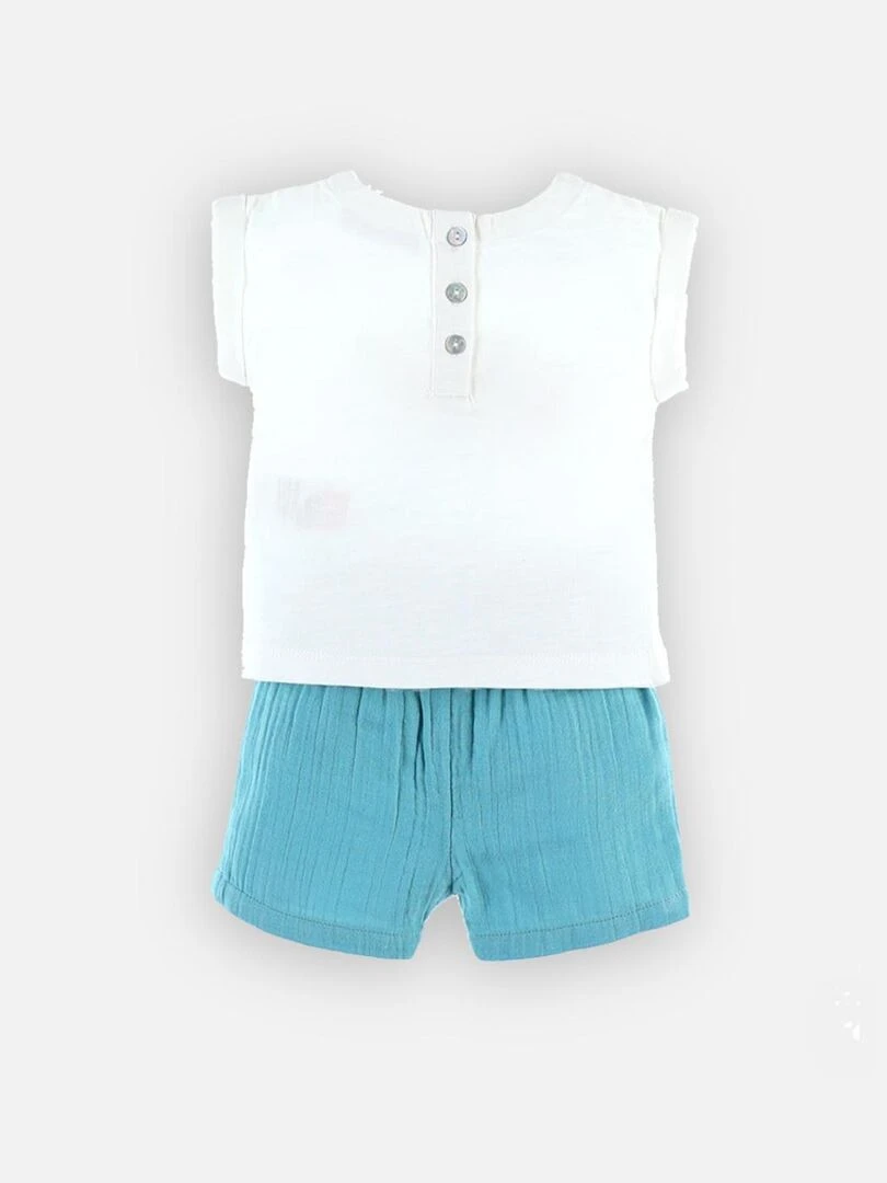 Set t shirt + short en coton BIO  écru/aqua   Noukie's   Blanc