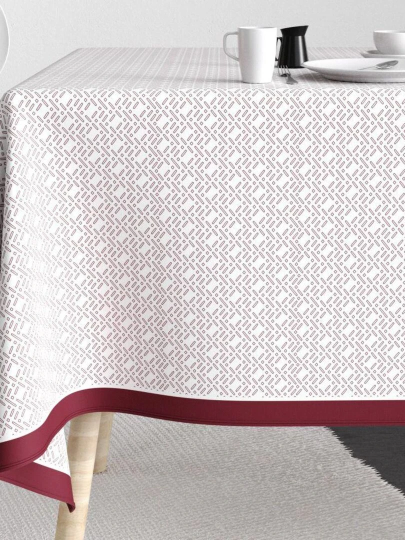 Nappe rectangulaire anti tache en Coton Barba Prune Blanc