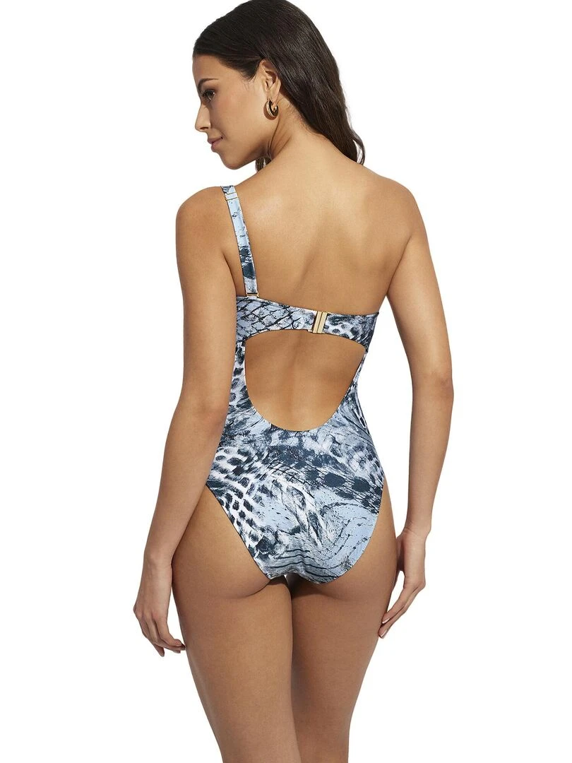 Maillot de bain une pièce armaturé asymétrique Zanzibar Bleu