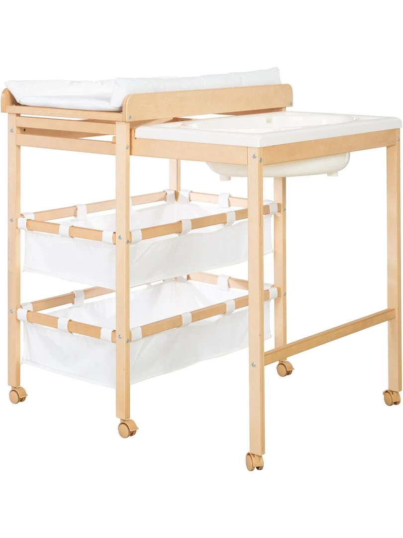 ROBA Table À Langer Avec Baignoire "Baby Pool" + Matelas À Langer Blanc Naturel Marron