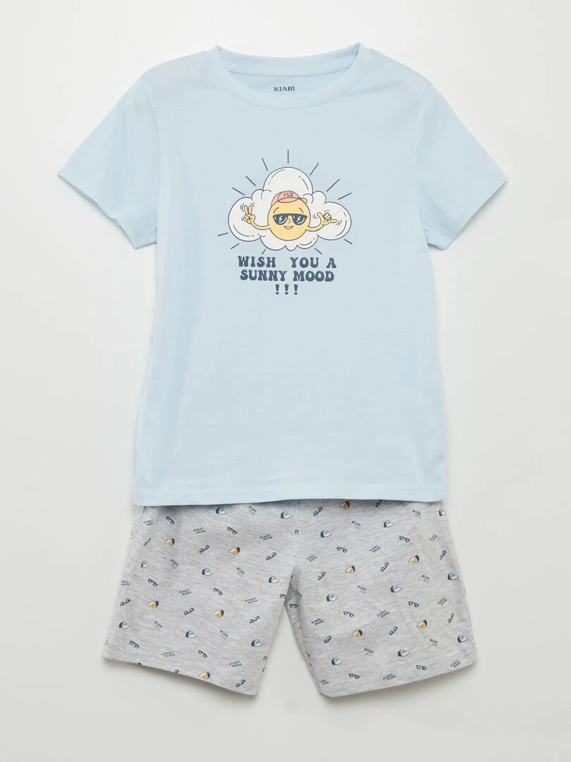 Pyjama court t shirt + short 2 pièces Bleu