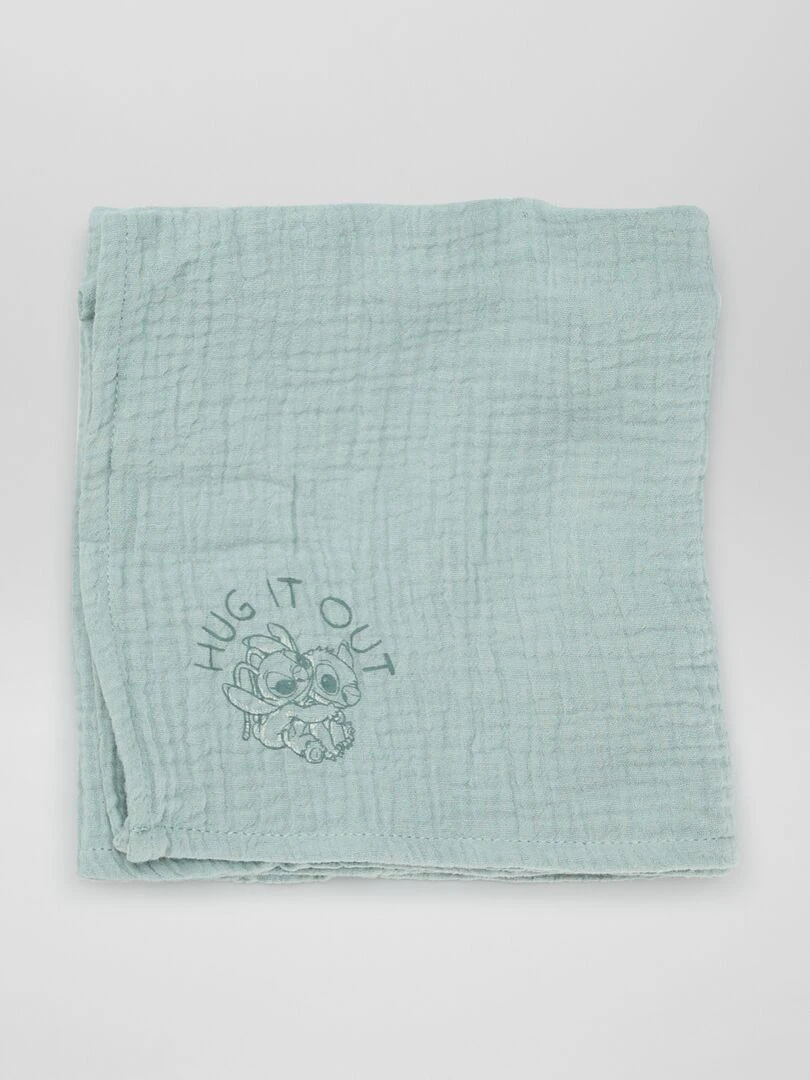 Lot de 2 langes en gaze de coton 'Stitch'   Vert