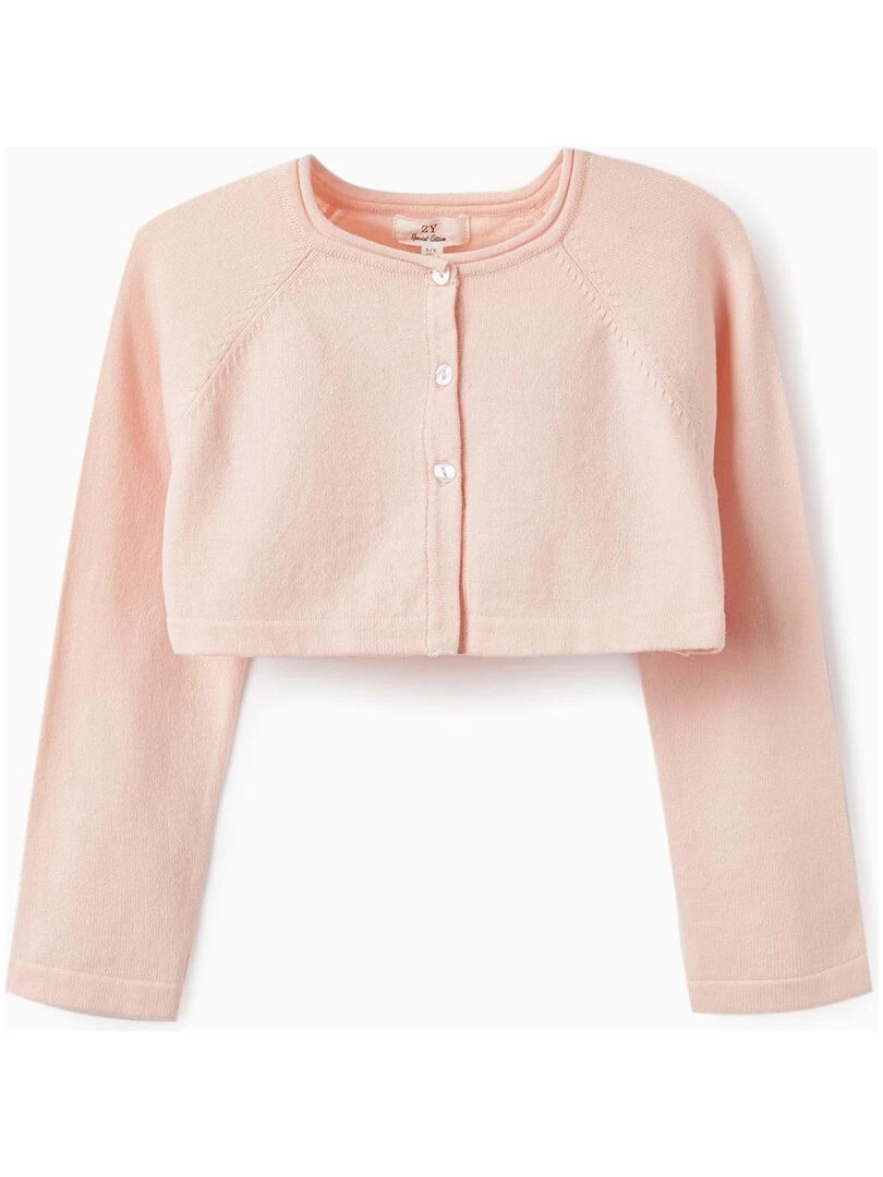 Gilet en Maille Boléro pour Fille CÉRÉMONIE Rose foncé