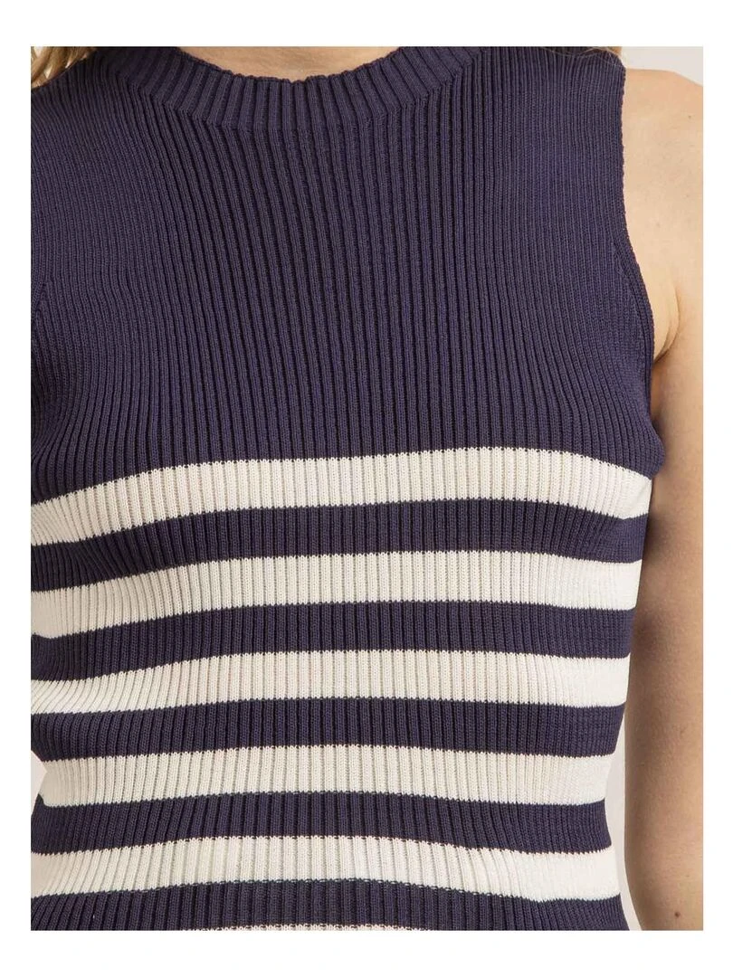 Top maille côtelée rayé FILIPA   Bleu marine