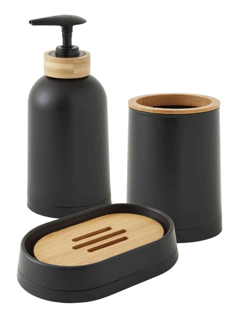 Guy Levasseur Set de salle de bain 3 pièces en plastique et bambou noir Noir