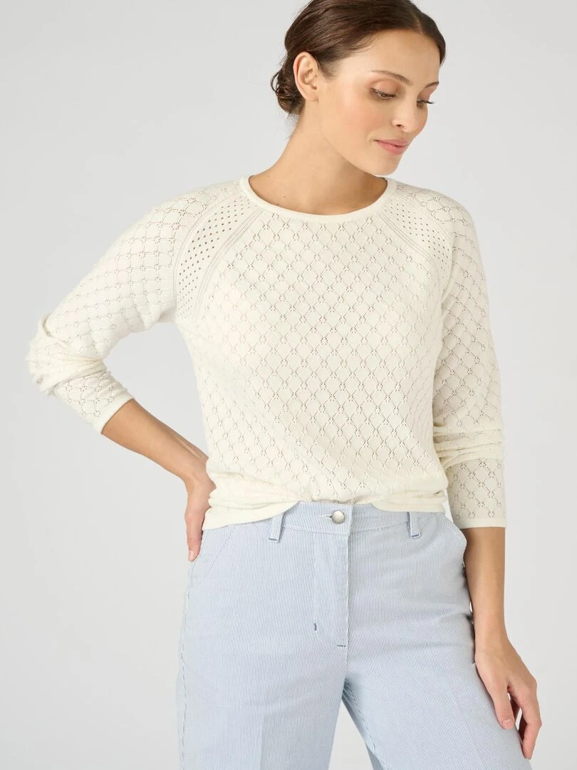 Pull ajouré à base de coton biologique Damart Blanc cassé