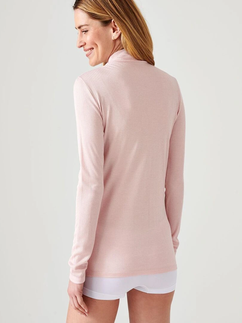 Sous pull col montant maille côtelée Thermolactyl et soie   Damart   Rose