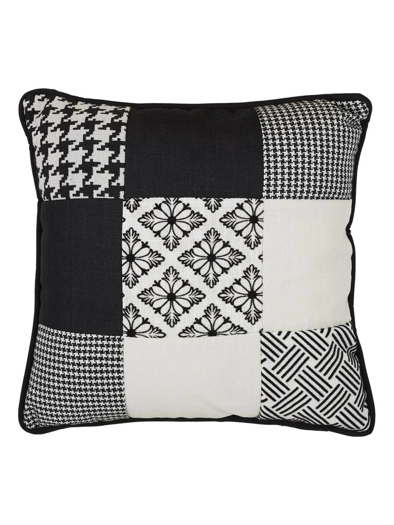 Coussin patchwork noir et blanc déhoussable 40x40 cm Blanc Noir
