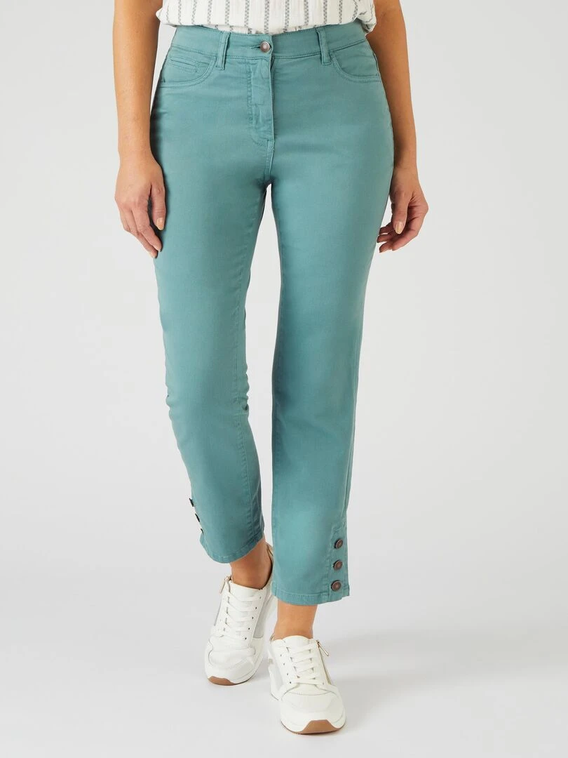 Pantalon 7/8ème boutons bas de jambes Damart Vert anis