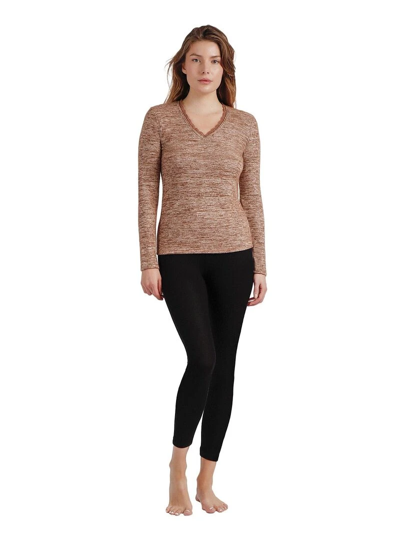 Top manches longues col V Puntilla   Beige