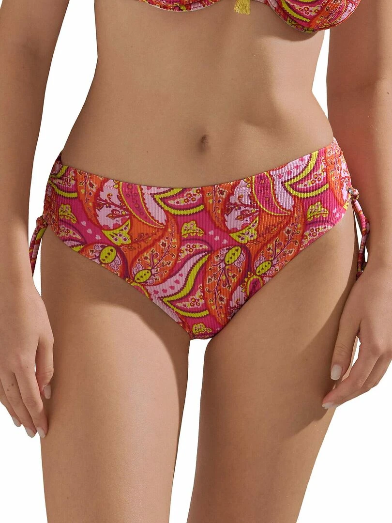 Bas maillot slip de bain taille haute côtés réglables Kavala Orange corail