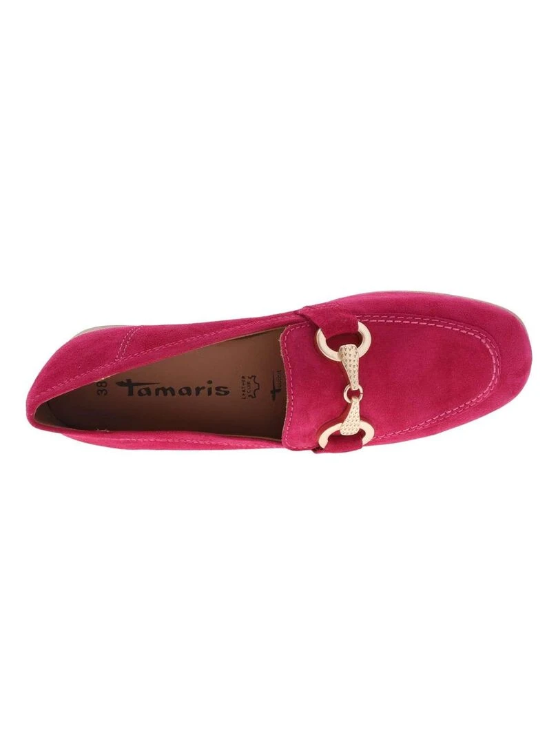 TAMARIS   Mocassins cuir nubuck talon plat   Rose fushia