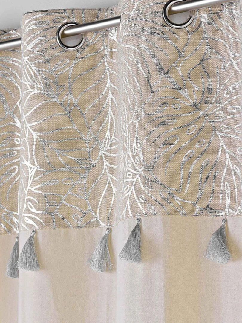 Rideau 140x240 uni top métal pompons Solea argent   Beige