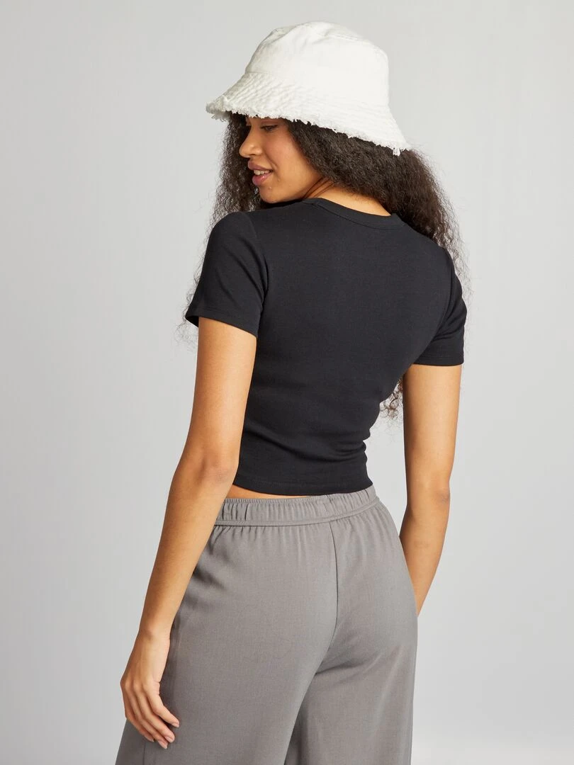 T shirt cropped manches courtes   noir